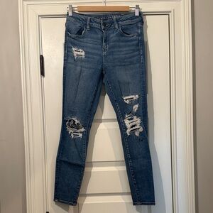 American Eagle Outfitters Dark Blue Ripped Skinny Jeans